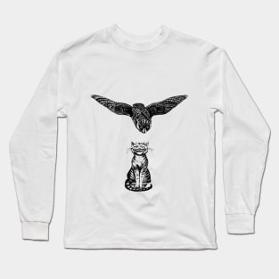 a cat and an owl Long Sleeve T-Shirt